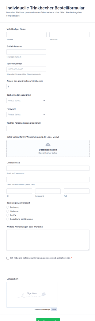 Individuelle Trinkbecher Bestellformular