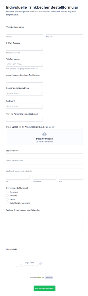 Individuelle Trinkbecher Bestellformular