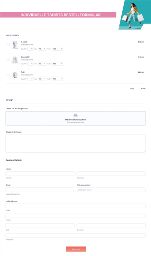 Individuelle Tshirts Bestellformular