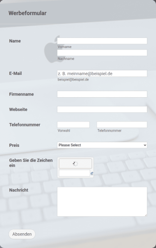 Individuelles Basis Werbeformular