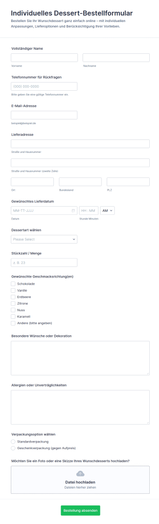 Individuelles Dessert Bestellformular