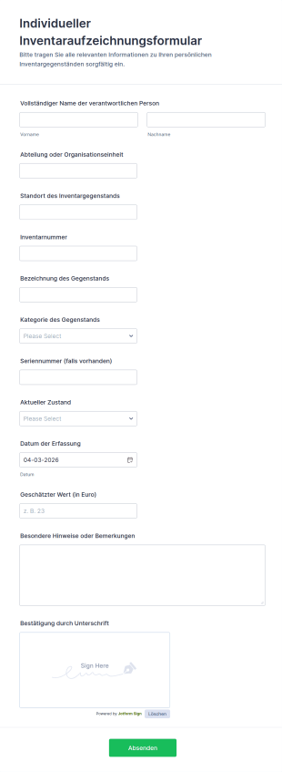 Individuelles Inventaraufnahme Formular