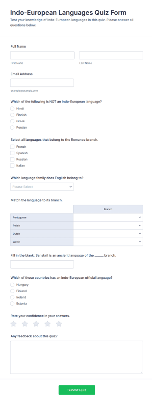 Indo European Languages Quiz Form Template