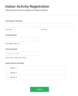 Indoor Activity Registration Form Template