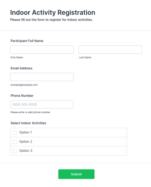 Indoor Activity Registration Form Template