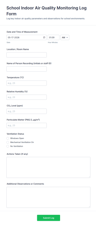 Indoor Air Quality Monitoring Log Form Template