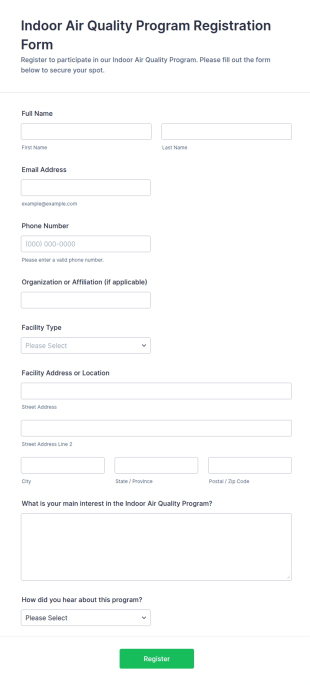 Indoor Air Quality Program Registration Form Template