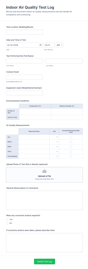 Indoor Air Quality Test Log Form Template