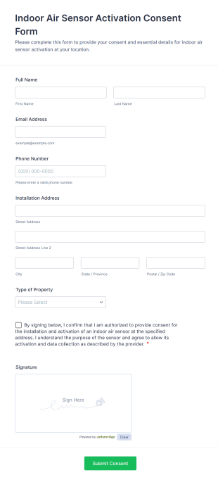 Indoor Air Sensor Activation Consent Form Template