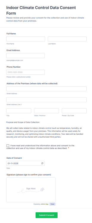 Indoor Climate Control Data Consent Form Template