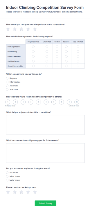 Indoor Climbing Competition Survey Form Template