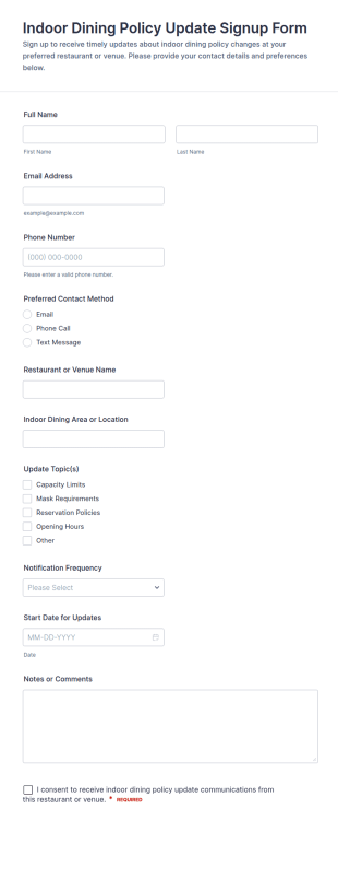 Indoor Dining Policy Update Signup Form Template