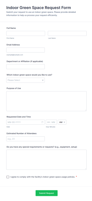 Indoor Green Space Request Form Template
