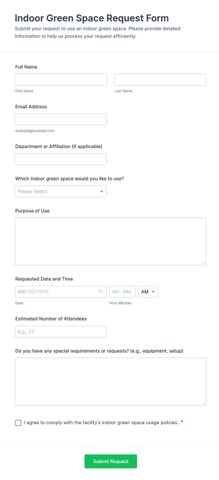 Indoor Green Space Request Form Template