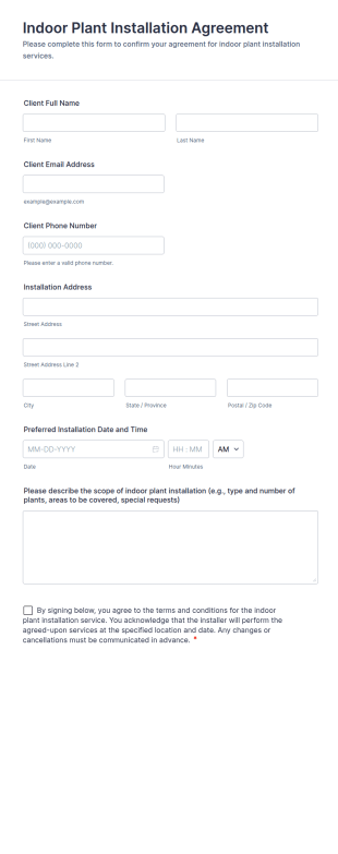 Indoor Plant Installation Agreement Form Template