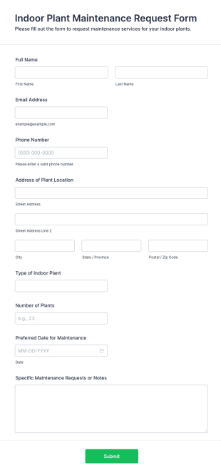 Indoor Plant Maintenance Request Form Template