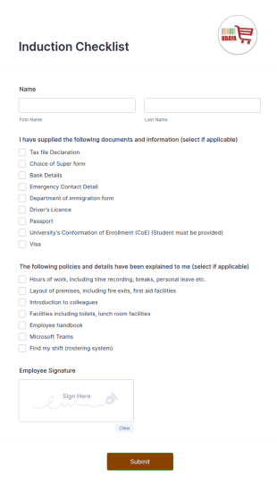 Induction Checklist Form Template