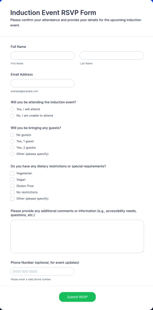 Induction Event RSVP Form Template