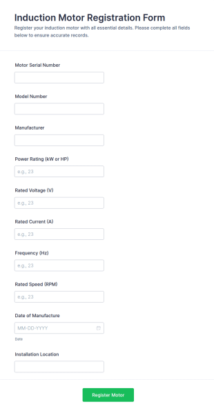 Induction Motor Registration Form Template