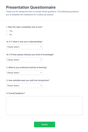 Presentation Induction Questionnaire Form Template