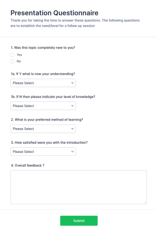 Presentation Induction Questionnaire Form Template