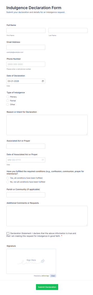 Indulgence Declaration Form Template