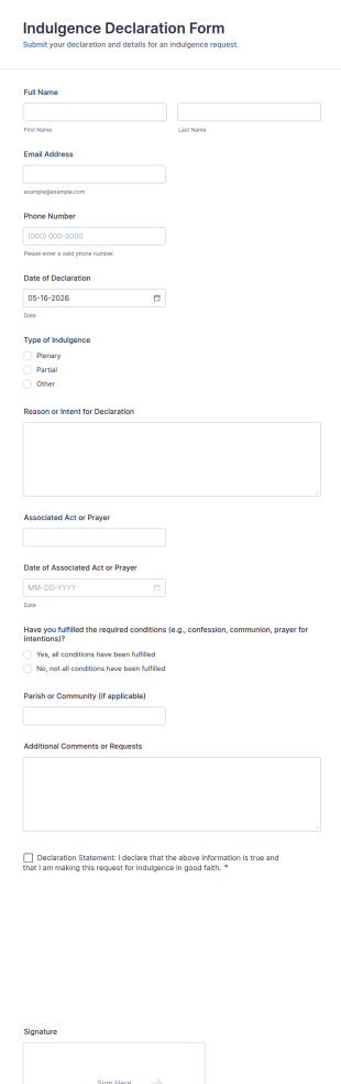 Indulgence Declaration Form Template
