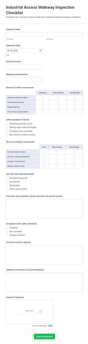 Industrial Access Walkway Inspection Checklist Form Template