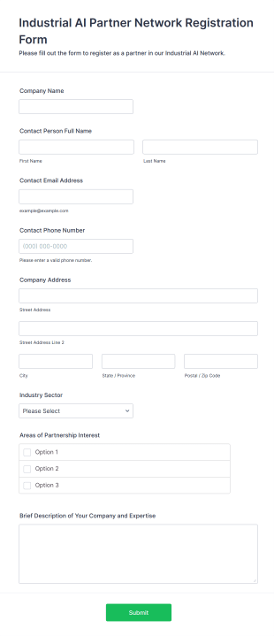 Industrial AI Partner Network Registration Form Template