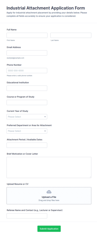 Industrial Attachment Application Form Template