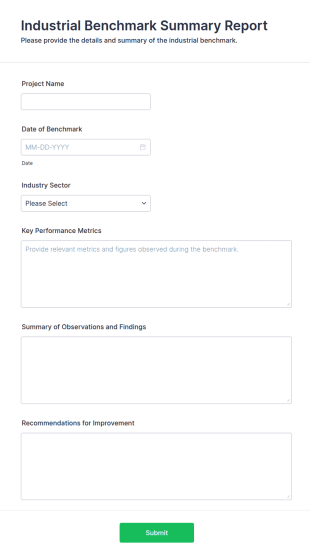 Industrial Benchmark Summary Report Form Template