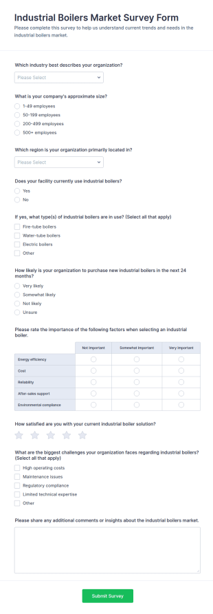Industrial Boilers Market Survey Form Template