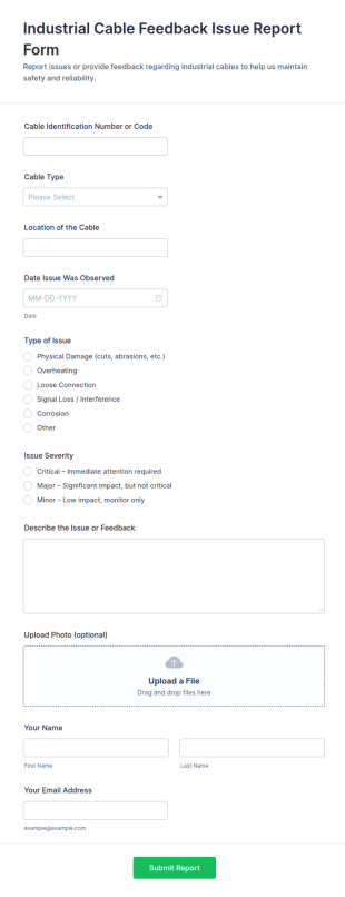 Industrial Cable Feedback Issue Report Form Template