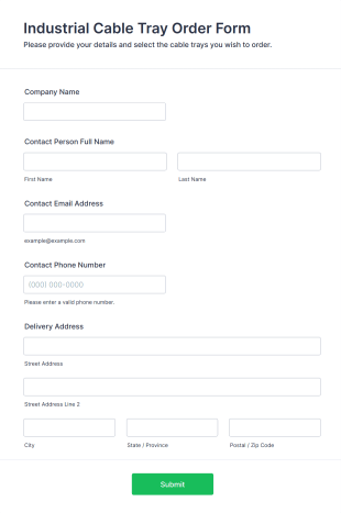 Industrial Cable Tray Order Form Template