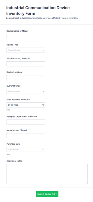 Industrial Communication Device Inventory Form Template