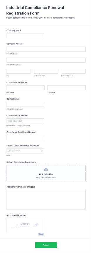 Industrial Compliance Renewal Registration Form Template