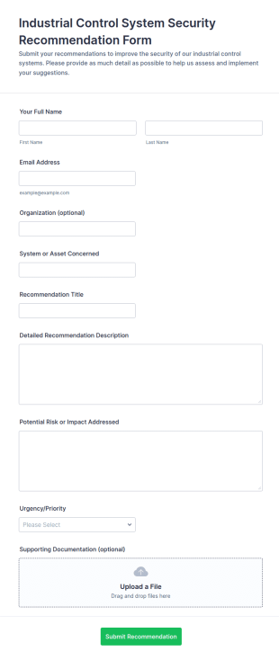 Industrial Control System Security Recommendation Form Template