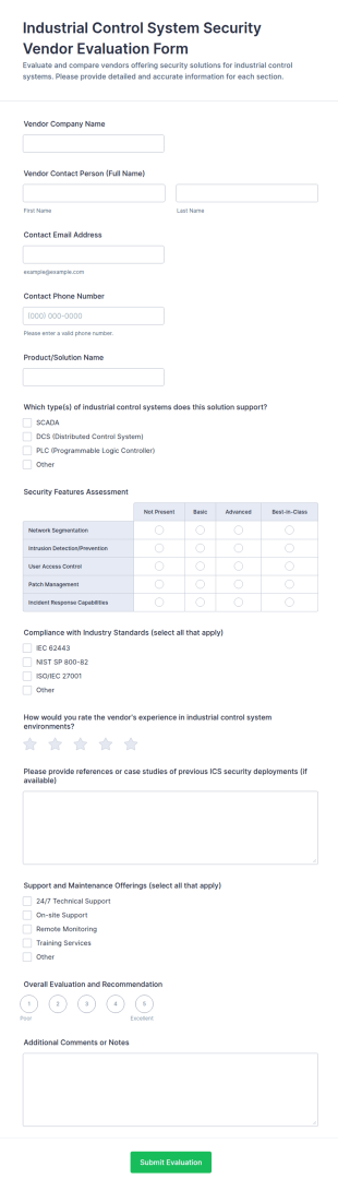 Industrial Control System Security Vendor Evaluation Form Template
