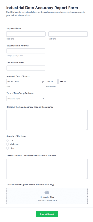 Industrial Data Accuracy Report Form Template