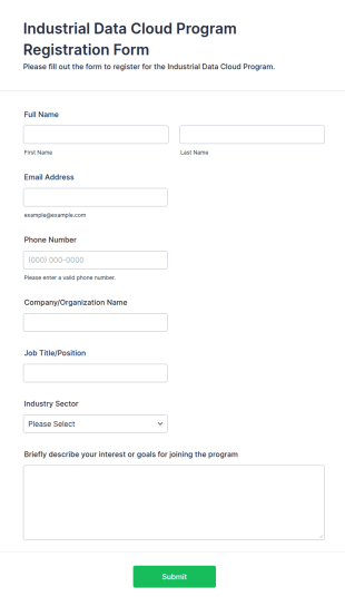 Industrial Data Cloud Program Registration Form Template