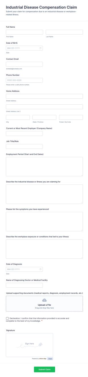 Industrial Disease Compensation Claim Form Template