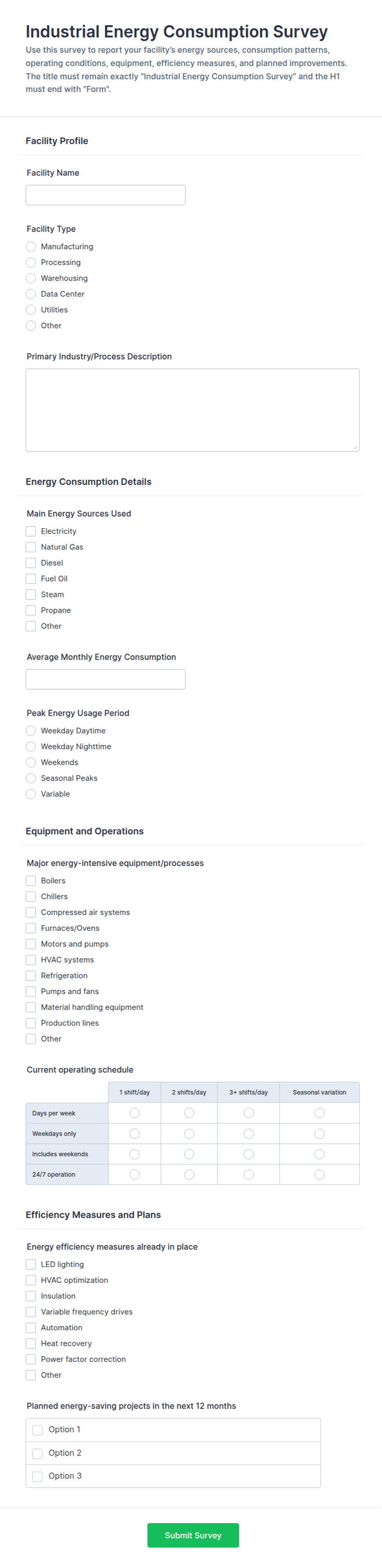 Industrial Energy Consumption Survey Form Template | Jotform