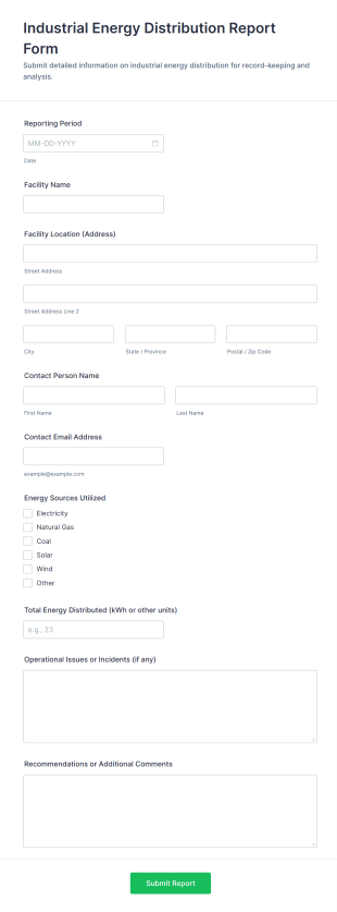 Industrial Energy Distribution Report Form Template