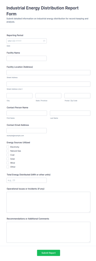 Industrial Energy Distribution Report Form Template