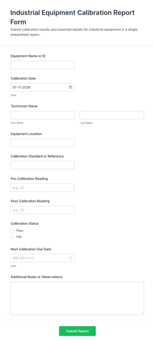 Industrial Equipment Calibration Report Form Template