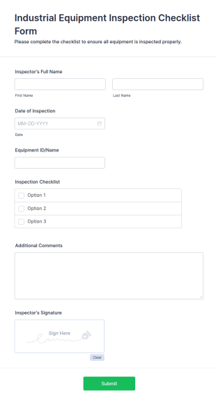 Industrial Equipment Inspection Checklist Form Template