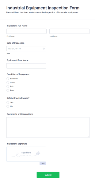 Industrial Equipment Inspection Form Template