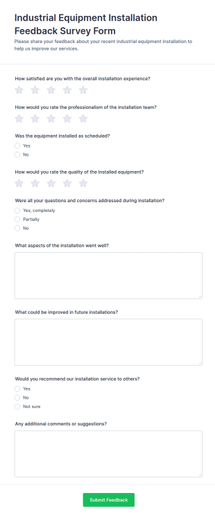 Industrial Equipment Installation Feedback Form Template