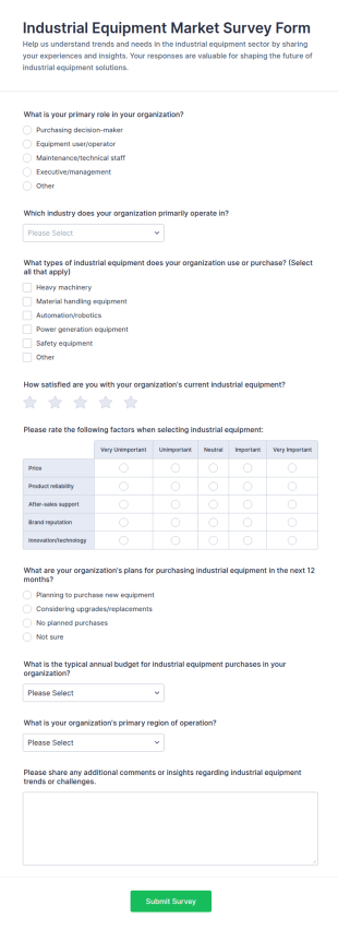 Industrial Equipment Market Survey Form Template
