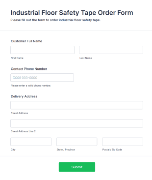 Industrial Floor Safety Tape Order Form Template